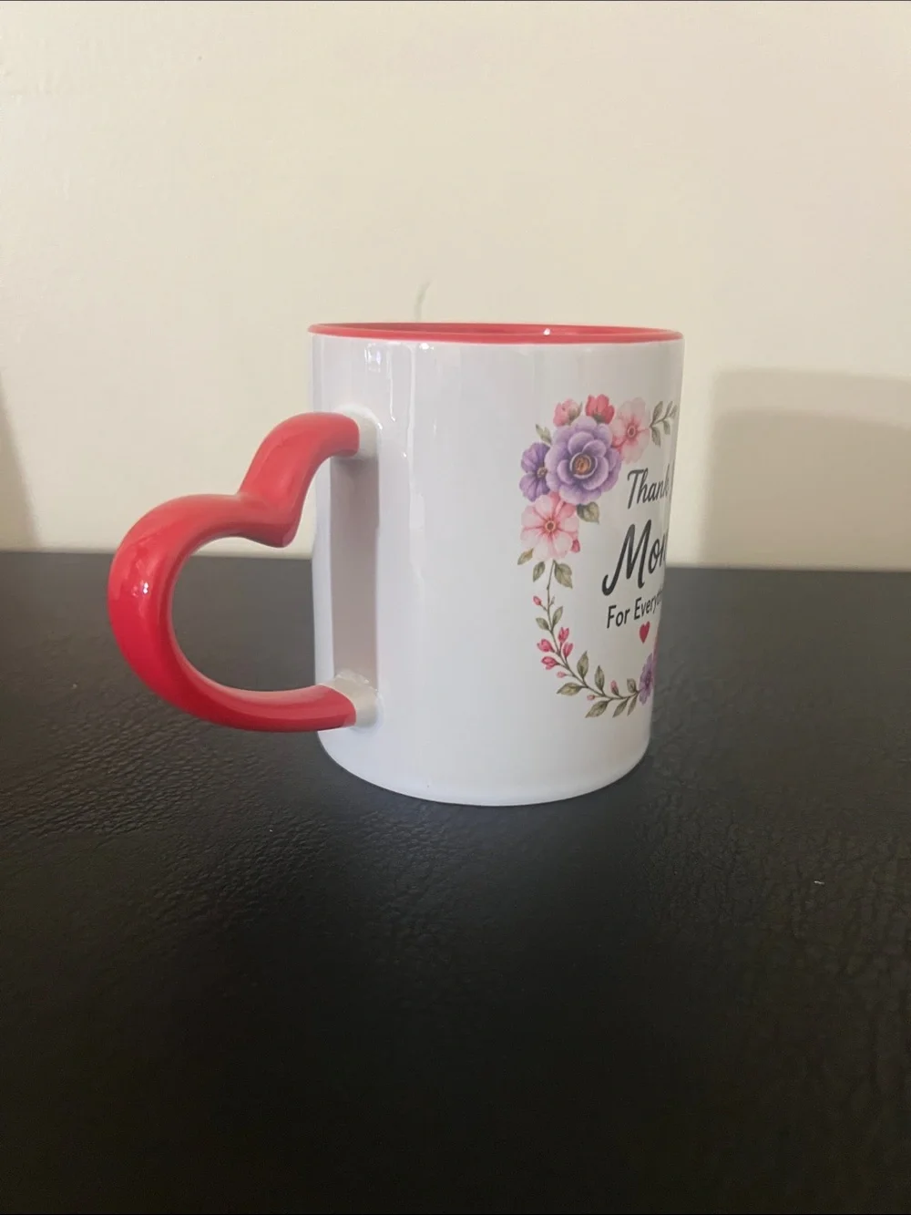 Heart-Handle 'Thank You Mom' Floral Mug - Red & White